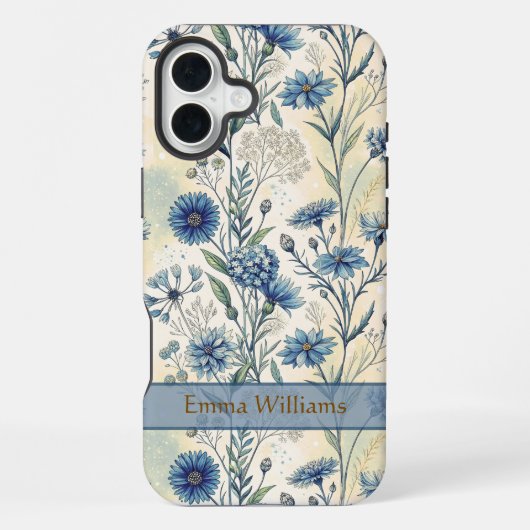 Personalized Name Blue Wildflowers iPhone Hülle (Rückseite)
