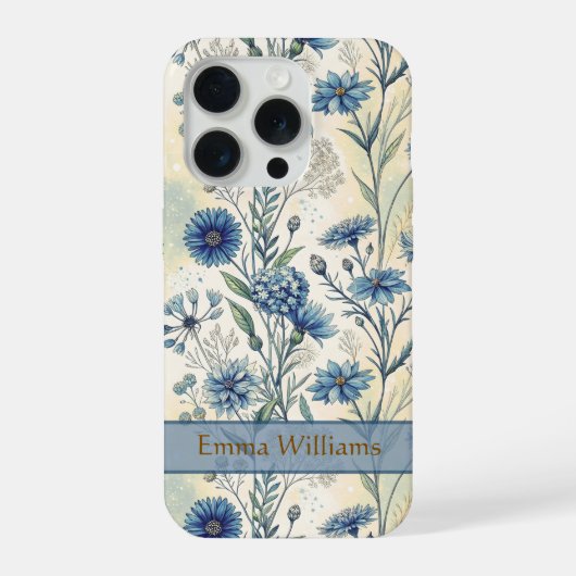 Personalized Name Blue Wildflowers iPhone Hülle (Rückseite)