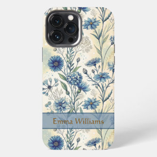 Personalized Name Blue Wildflowers iPhone 13 Pro Max Hülle