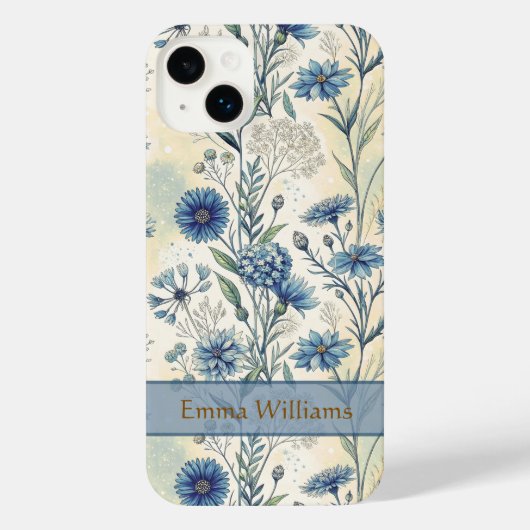 Personalized Name Blue Wildflowers iPhone Hülle (Rückseite)