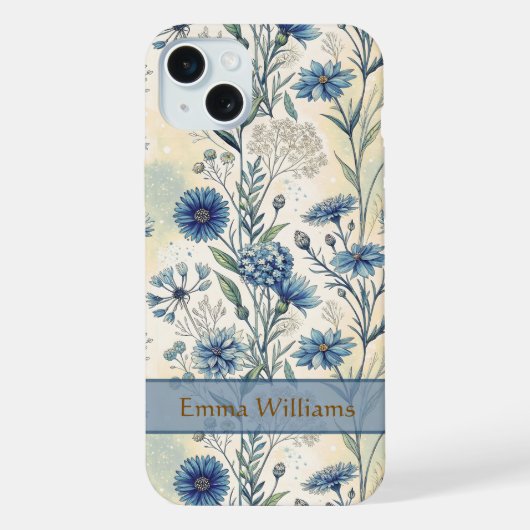 Personalized Name Blue Wildflowers iPhone Hülle (Rückseite)
