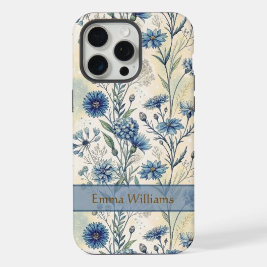 Personalized Name Blue Wildflowers iPhone Hülle (Rückseite)