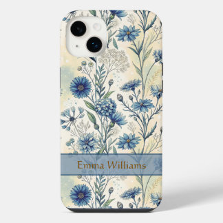 Personalized Name Blue Wildflowers iPhone 14 Plus Hülle