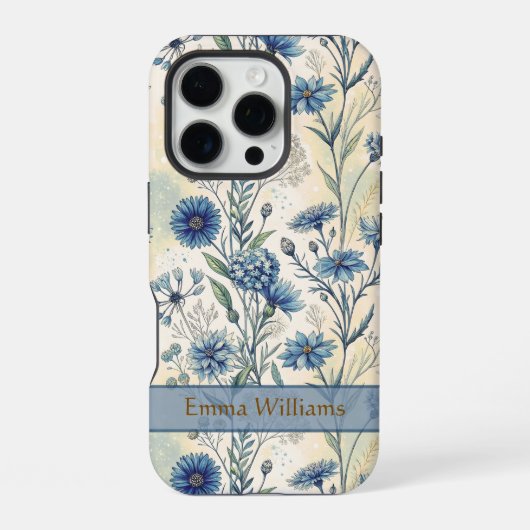 Personalized Name Blue Wildflowers iPhone Hülle (Rückseite)