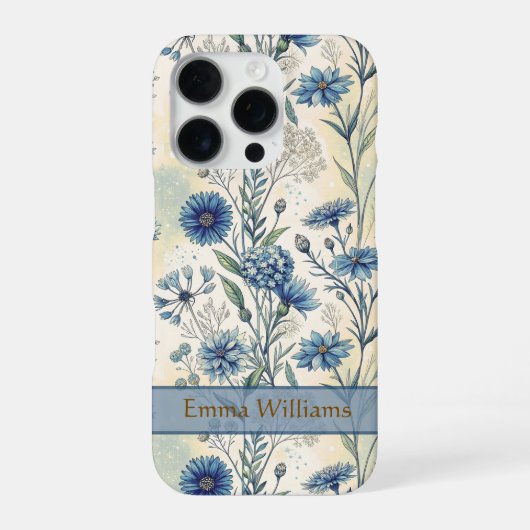 Personalized Name Blue Wildflowers iPhone Hülle (Rückseite)