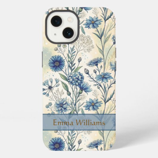Personalized Name Blue Wildflowers iPhone Hülle (Rückseite)
