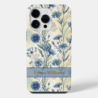 Personalized Name Blue Wildflowers iPhone 14 Pro Max Hülle