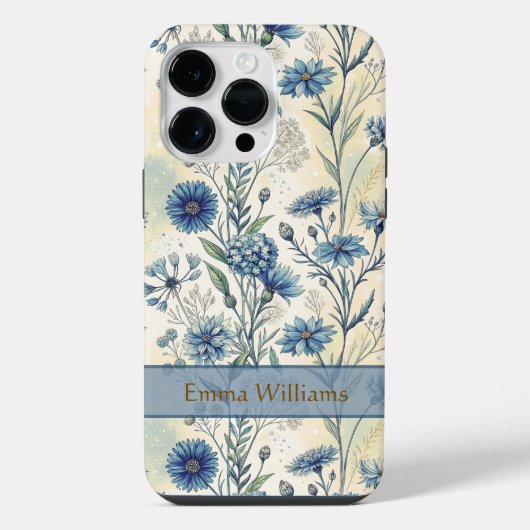 Personalized Name Blue Wildflowers iPhone Hülle (Rückseite)