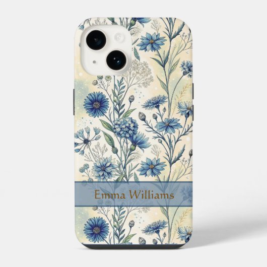 Personalized Name Blue Wildflowers iPhone Hülle (Rückseite)