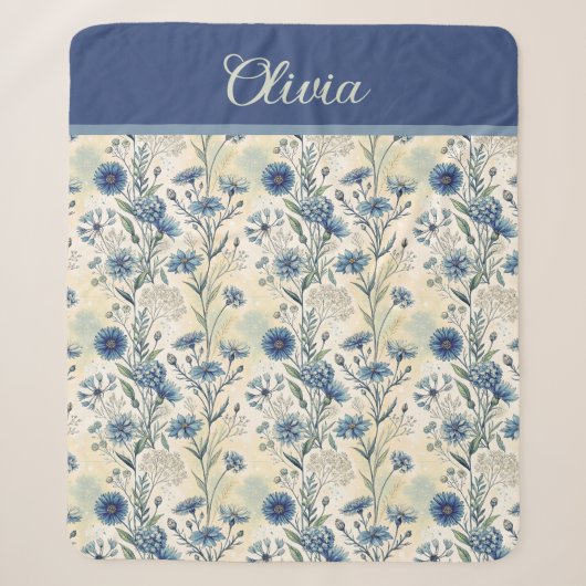 Personalized Name Blue Wildflowers Sherpadecke (Vorderseite)