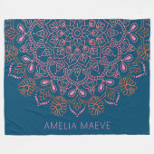 Personalized Name Boho Mandala Floral Blue Pink  Fleecedecke (Vorderseite (Horizontal))