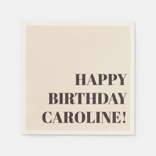 Personalized Name Bold Brown Cream Birthday Party Serviette (Vorderseite)
