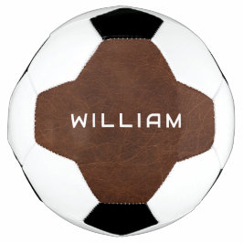 Personalized Name Brown Leather Texture Fußball