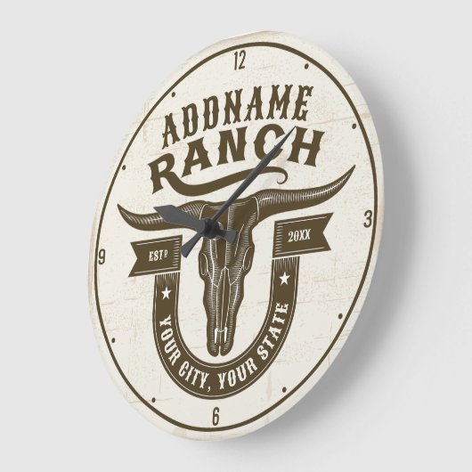 Personalized NAME Bull Steer Skull Western Ranch Große Wanduhr (Winkel)