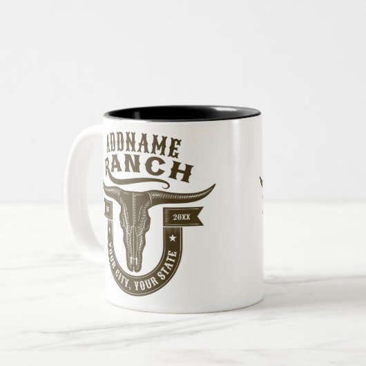 Personalized NAME Bull Steer Skull Western Ranch Zweifarbige Tasse (Vorderseite Links)