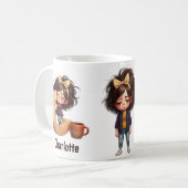 Personalized Name & C Sleepy Morning Plaid Charact Kaffeetasse (Vorderseite Links)