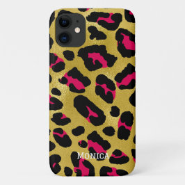 Personalized Name Chic Gold Glitter Black Leopard  Case-Mate iPhone Hülle