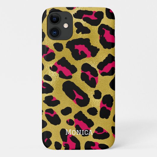 Personalized Name Chic Gold Glitter Black Leopard  Case-Mate iPhone Hülle (Rückseite)