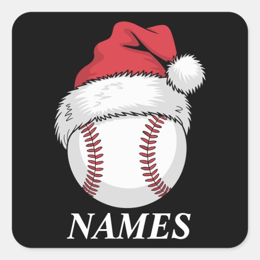 Personalized Name Christmas Baseball Santa Hat Quadratischer Aufkleber (Vorderseite)