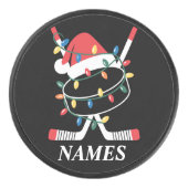 Personalized Name Christmas Hockey Xmas Santa Hat Eishockey Puck (Vorderseite)