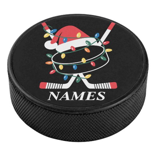 Personalized Name Christmas Hockey Xmas Santa Hat Eishockey Puck (3/4)