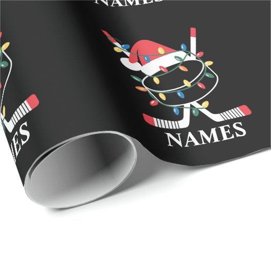 Personalized Name Christmas Hockey Xmas Santa Hat Geschenkpapier (Rolleneckpunkt)