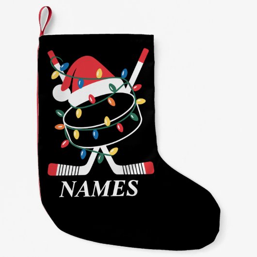 Personalized Name Christmas Hockey Xmas Santa Hat Kleiner Weihnachtsstrumpf (Vorderseite)