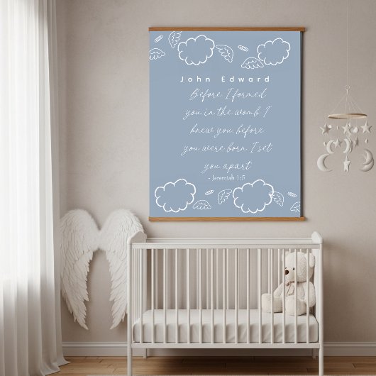 Personalized Name Cloud Jeremiah 1:5 Nursery  Wandteppich Mit Holzrahmen