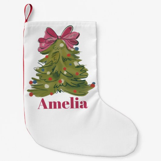 Personalized Name Coquette Christmas Tree Girly Kleiner Weihnachtsstrumpf (Vorderseite)