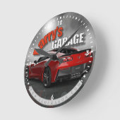Personalized Name Corvette Garage Clock Runde Wanduhr (Winkel)