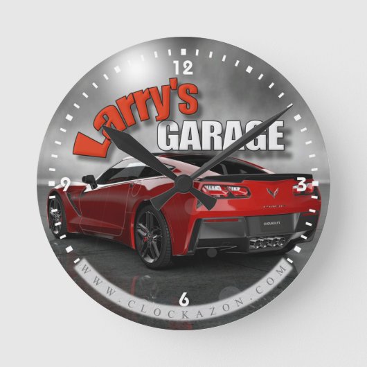 Personalized Name Corvette Garage Clock Runde Wanduhr (Vorderseite)