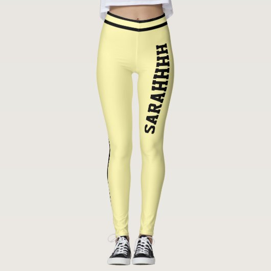 Personalized Name Cream And Black Stripes Fun Gift Leggings (Vorderseite)