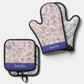 Personalized Name Cute Hand Drawn Food Ofenhandschuh & Topflappen-Set (Vorderseite/Rückseite)