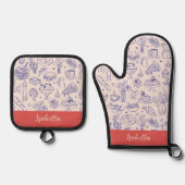 Personalized Name Cute Hand Drawn Food Ofenhandschuh & Topflappen-Set (Vorderseite)