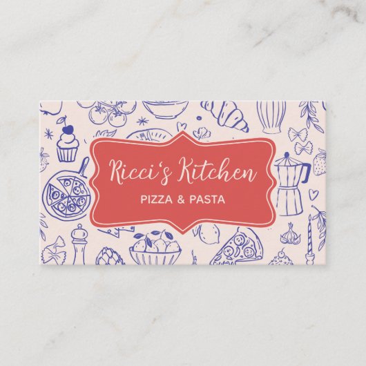 Personalized Name Cute Hand Drawn Food QR Code Visitenkarte (Vorderseite)