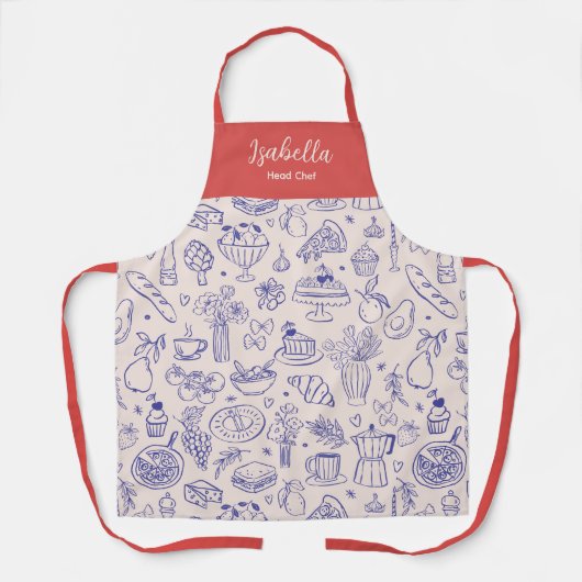 Personalized Name Cute Hand Drawn Food Schürze (Vorderseite)
