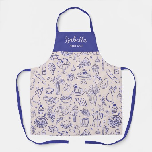 Personalized Name Cute Hand Drawn Food Schürze (Vorderseite)