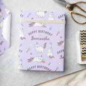 Personalized Name Cute Unicorn Cat Birthday Geschenkpapier