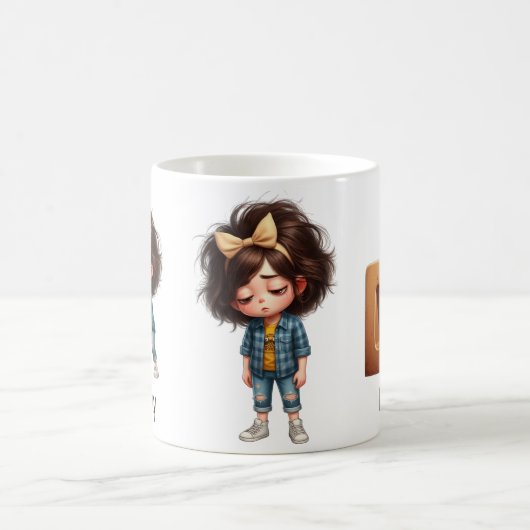 Personalized Name & D Sleepy Morning Plaid Charact Kaffeetasse (Mittel)