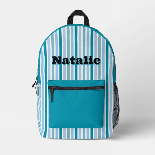 Personalized Name DARK TURQUOISE LINE STRIPES Bedruckter Rucksack (Vorderseite)