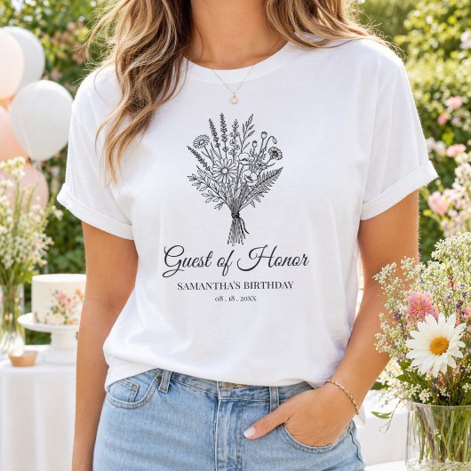 Personalized Name & Date Floral Birthday Party T-Shirt