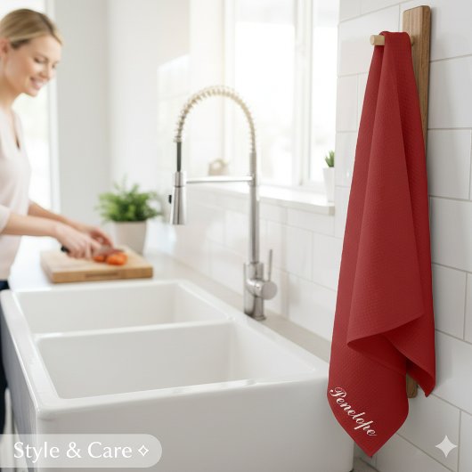 Personalized Name Deep Christmas Red Geschirrtuch