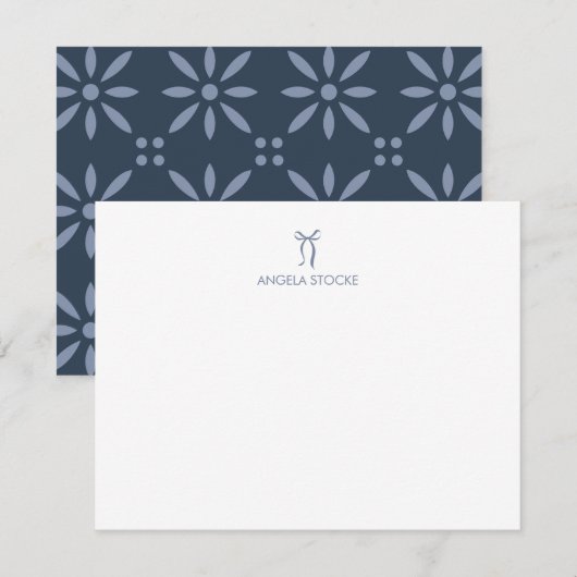 Personalized Name Dusty Blue Bow Mitteilungskarte (Vorne/Hinten)