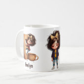 Personalized Name & E Sleepy Morning Plaid Charact Kaffeetasse (Vorderseite Links)