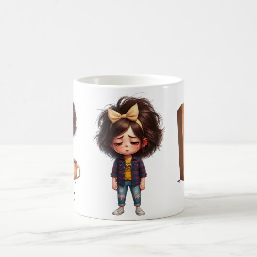 Personalized Name & E Sleepy Morning Plaid Charact Kaffeetasse (Mittel)