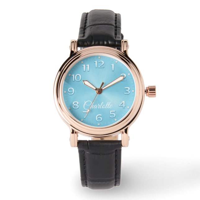 Personalized Name Elegant Blue Dial Watch Armbanduhr (Vorderseite)