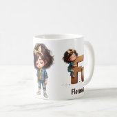 Personalized Name & F Sleepy Morning Plaid Charact Kaffeetasse (VorderseiteRechts)