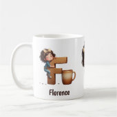 Personalized Name & F Sleepy Morning Plaid Charact Kaffeetasse (Links)