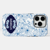 Personalized Name Feminine Blue Floral Pattern Case-Mate iPhone Hülle (Rückseite (Horizontal))