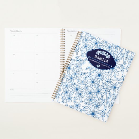 Personalized Name Feminine Blue Floral Pattern Planer (Anzeige)